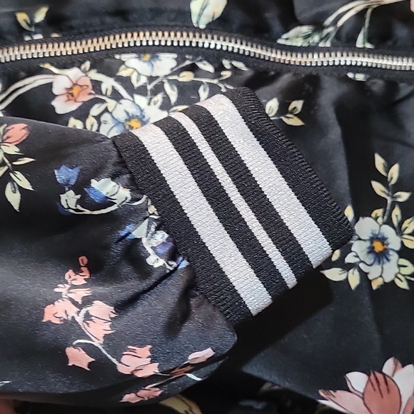 H&M Divided Black Floral Satin Bomber Zip Up Track Jacket Size 8 - Picture 3 of 6